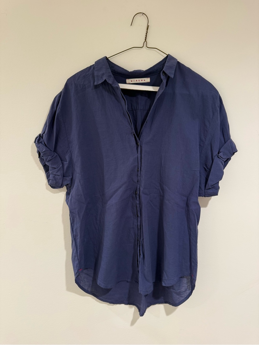 Xirena Blue Button-Front Short Sleeve